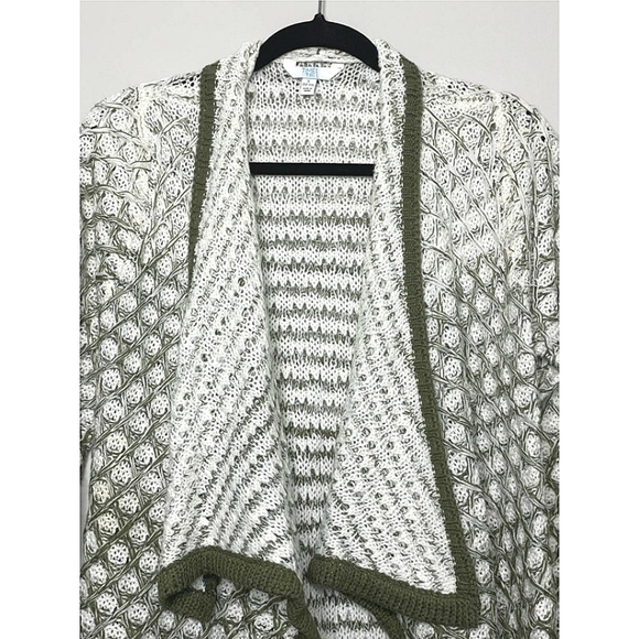 Time And Tru Flyaway Cardigan Sweater Open Front Chunky Knit Olive Green… - Picture 2 of 14